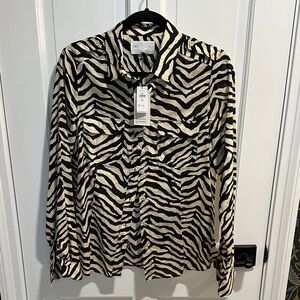Banana Republic Zebra Print Button Down Shirt - Black and Cream Size Medium
